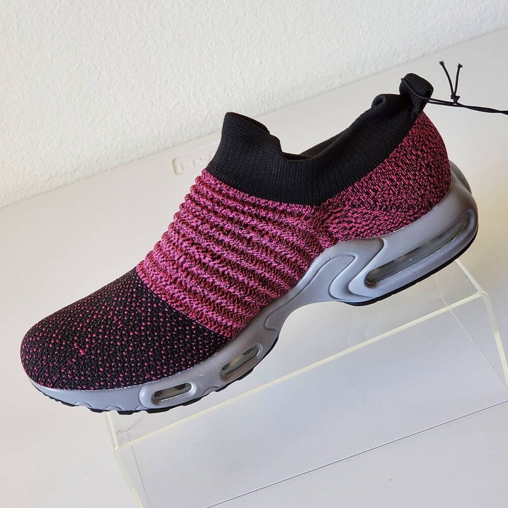 Slip On Sneakers Shoes Womens 9 Purple Black Low Top Marled Stretch Knit New